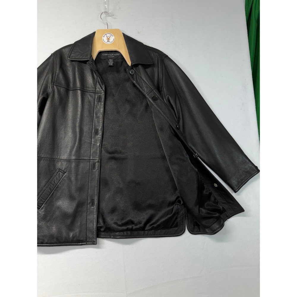 Centigrade Leather Jacket Medium Black Button Fro… - image 4